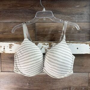 DREAMFIT Women’s Gray White Striped Bra Size 44DD Underwire Support Cotton